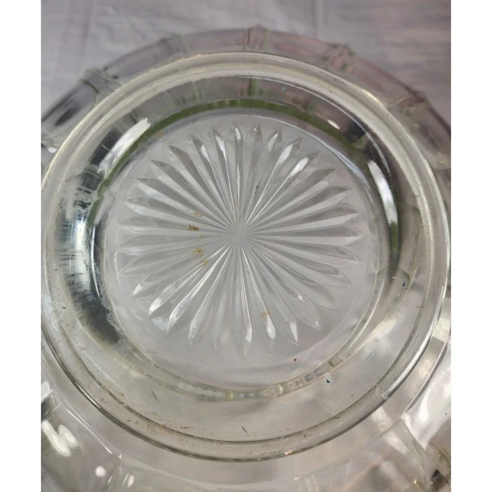 Vintage Large Glass Punch Bowl / Serving Bowl – Scalloped Edge, Starburst Base